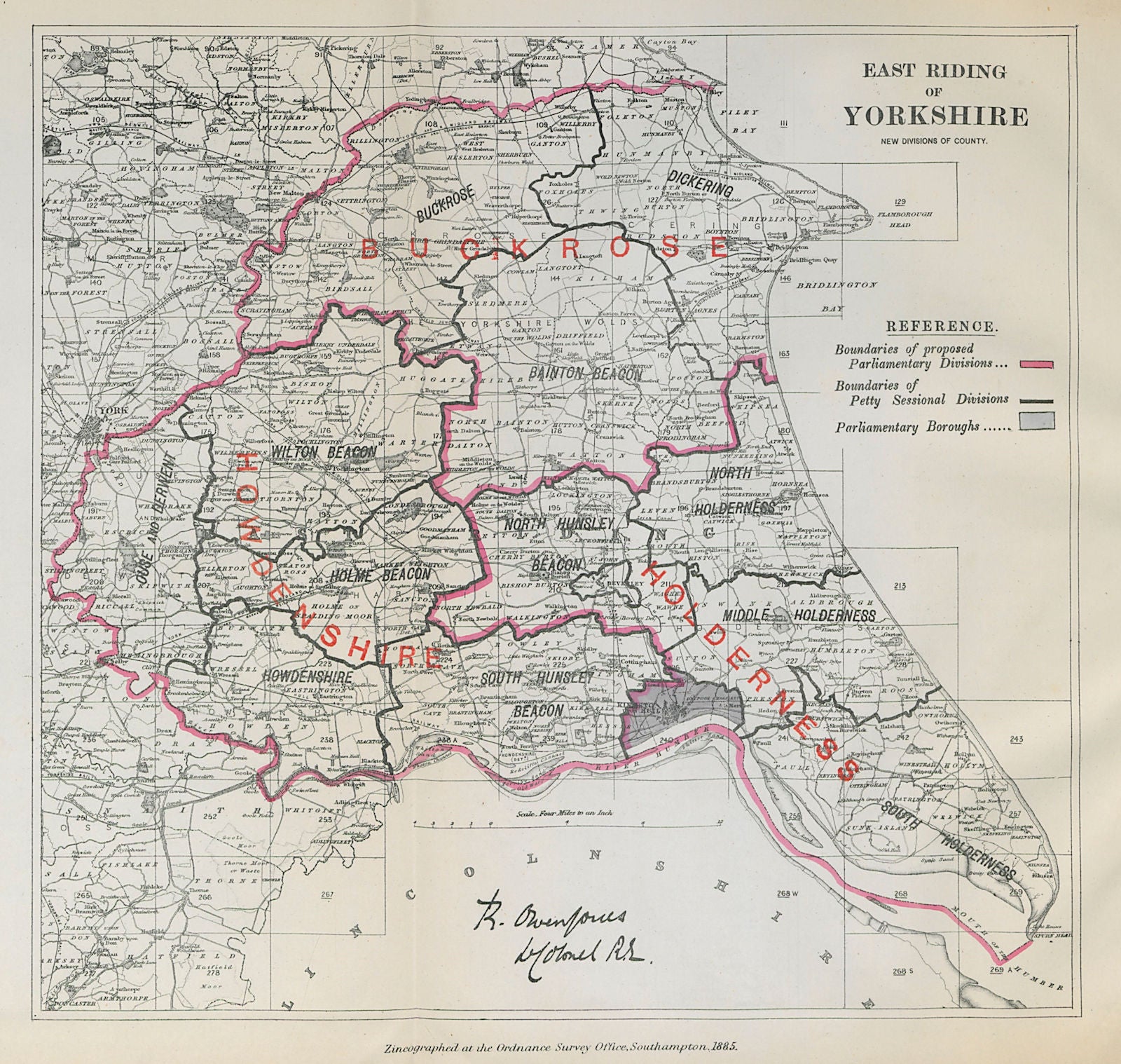 Yorkshire East Riding Parliamentary Divisions. BOUNDARY COMMISSION 1885 map
